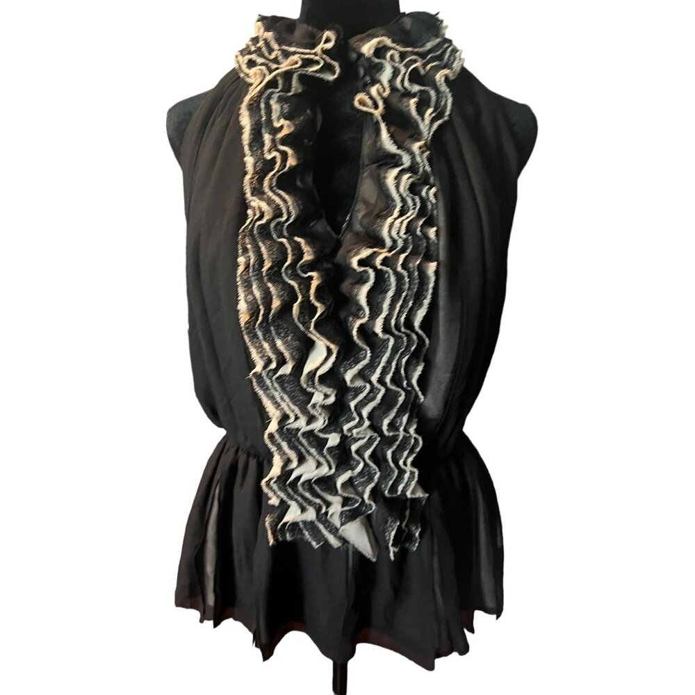Robert Rodriguez XS Black Ruffled Blouse Women Coquette‎ Victorian Work